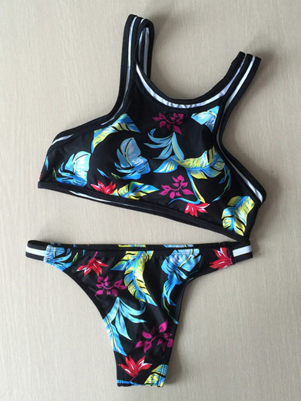 Sports Style Floral Bralette Tankini Swimwear