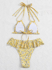 Bikini-Badeanzug mit Blumenmuster und Schlitz, Falbala Triangles 