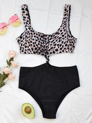 Sleeveless Leopard Print Split-Joint Monokini Swimwear