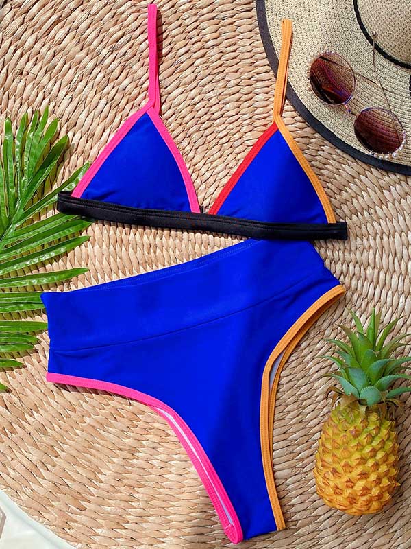 Contrast Color Split-Joint Triangles Empire Split Bikini Swimsuit