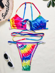 Halterneck Multi Color Bandage Bikini Swimwear