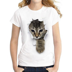 Damen T-Shirt mit 3D-Katzen-Print, kurzärmelig, für den Sommer, Bluse 