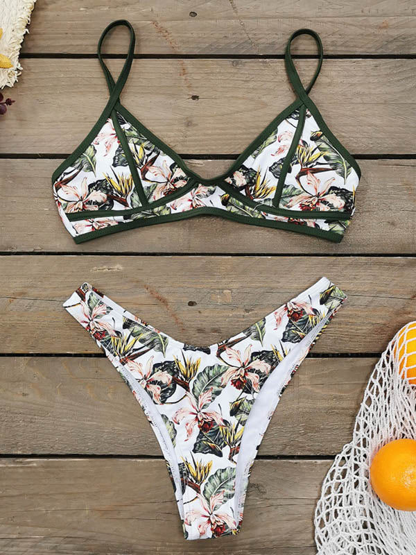 Bikini-Badeanzug mit Spaghetti-Ausschnitt und Blumenmuster 