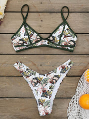 Floral Printed Triangles Spaghetti-Neck Bikini Swimsuit