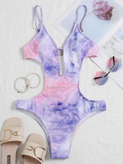 Tie-Dyed Spaghetti-Neck Backless Monokini Swimwear