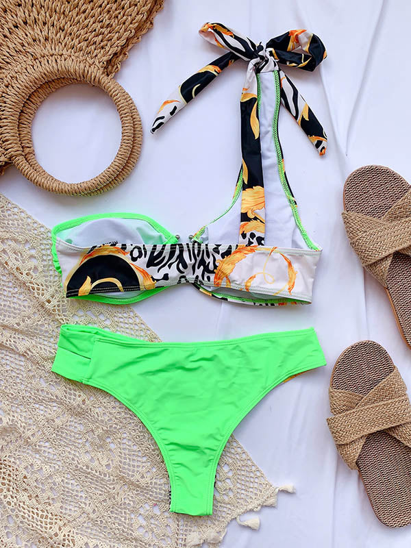 Leopard Print Split-Joint Asymmetric Split Bikini Swimsuit