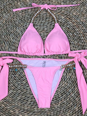 Gorgeous Embellished Bandage Triangles  Bikini Swimsuit