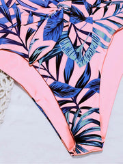 Floral-Print Knotted Hollow Split Bikini Swimsuit