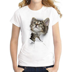 Damen T-Shirt mit 3D-Katzen-Print, kurzärmelig, für den Sommer, Bluse 