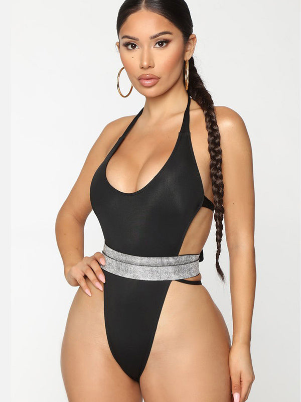 Sexy Bandage Solid Backless One-Piece Swimsuit