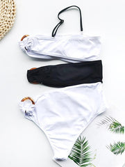 Contrast Color Split-Joint Asymmetric Hollow One-Piece Swimwear