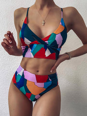 Abstract Printed High-Waist Bikini Swimsuit