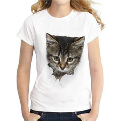 Damen T-Shirt mit 3D-Katzen-Print, kurzärmelig, für den Sommer, Bluse 