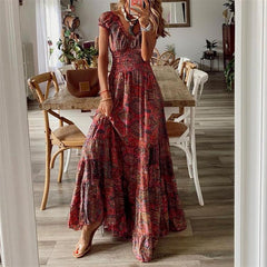 Kurzärmliges Maxikleid mit Vintage-Print 