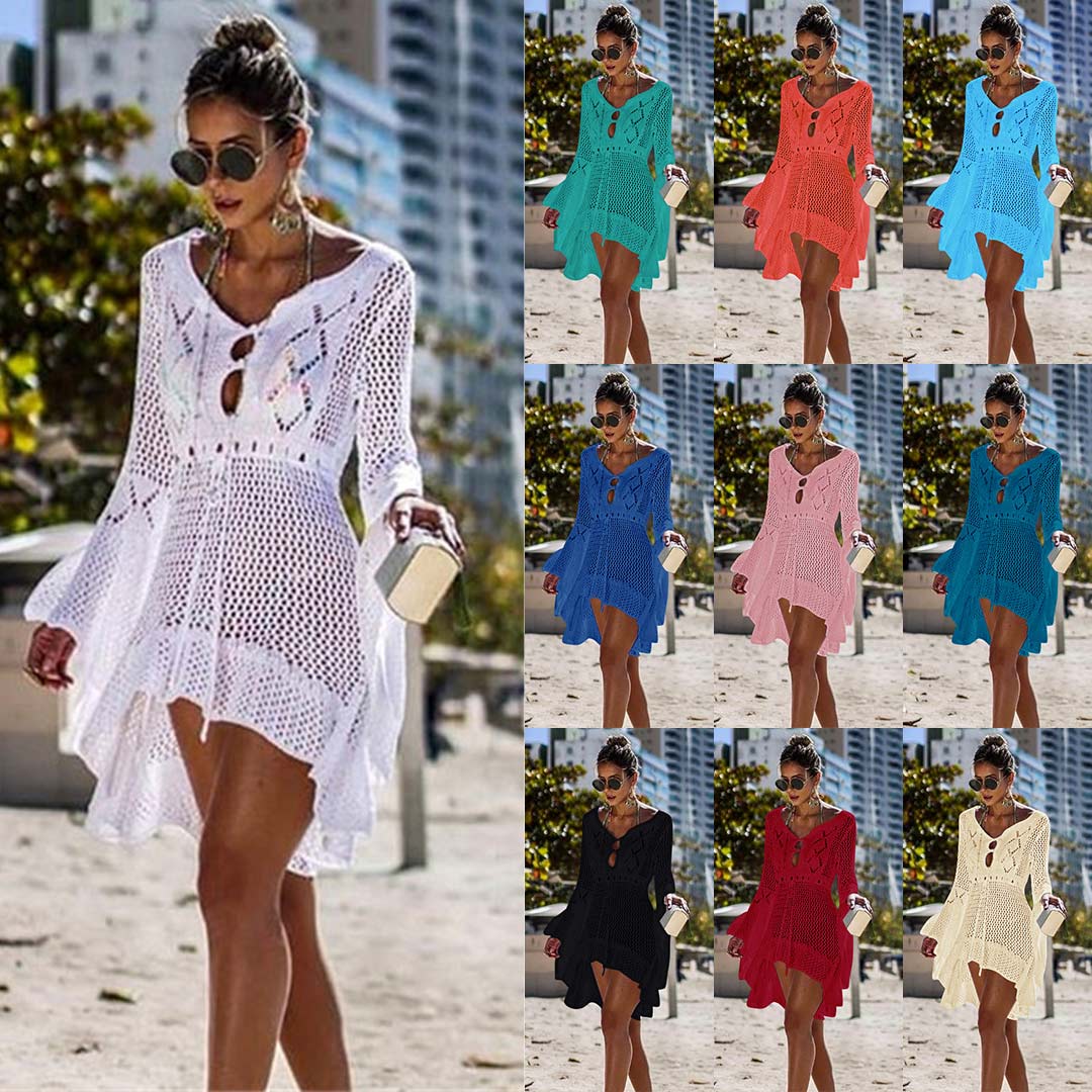 Flared Sleeves Crochet Swimwear Cover-Ups