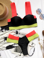 Sleeveless Color-Block Bralette High-Waisted Bikini Swimwear