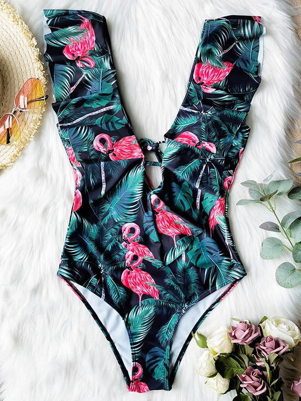 Floral Printed Falbala One-Piece Swimsuit