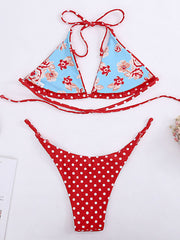 Halterneck Triangles Polka Dot Bikini Swimwear