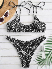 Polka-Dot Print Bandage Split Bikini Swimsuit