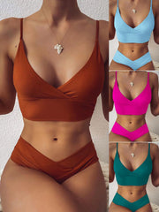 Spaghetti-Neck V-Neck Bralette Brazilian Split Bikini Swimwear