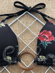 Chinese Style Printed Split Bikini Swimsuit