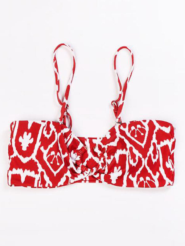 Abstract Printed Bandage Knotted Split Bikini Swimsuit