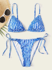 Bikini-Badeanzug mit Tiermuster, Dreiecken, Bandage und Schlitz 