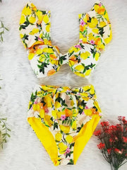 Ruffled Bowknot Split-Front Bikini Swimwear