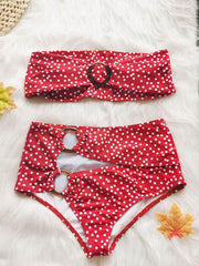 Polka-Dot Embellished Hollow Bandeau Split Bikini Swimsuit