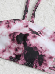 Tie-Dyed Gradient Hollow Bandeau Split Bikini Swimsuit