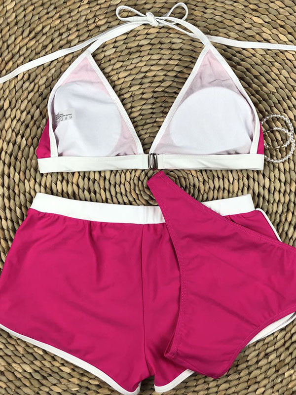 Three-Piece Triangle Lace-Up Bikini Swimsuit