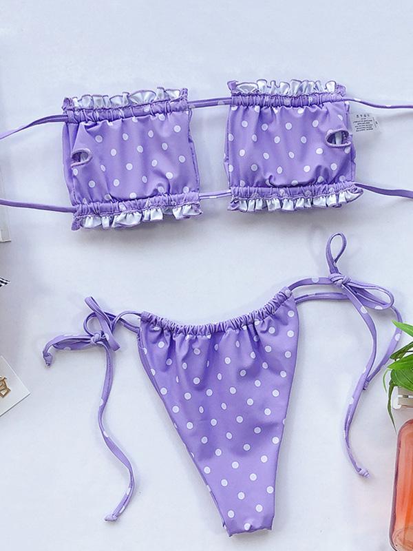 Sexy Fold Hollow Bikini Swimsuit