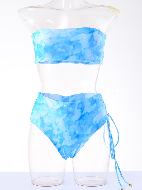 Colorful Gradient Asymmetric Bandage Bandeau Split Bikini Swimsuit