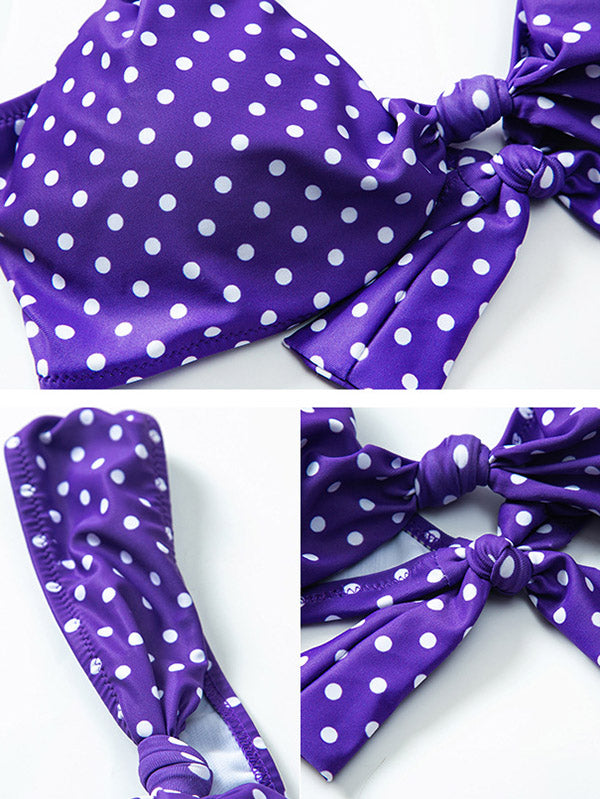 Polka-Dot Bowknot Split Bikini Swimsuit