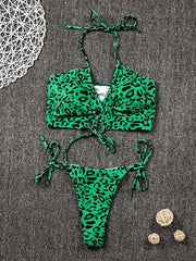 Sexy Bikini-Bademode mit Leopardenmuster und Kordelzug 