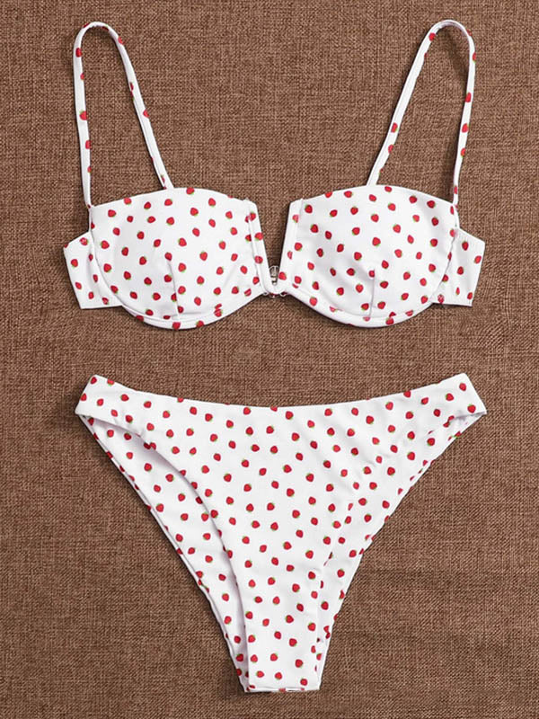 Bikini-Badeanzug mit Schlitz und Bügel mit Blumenmuster 