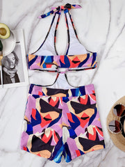 Monokini Halterneck Floral Split-Joint Backless One-Piece Swimwear