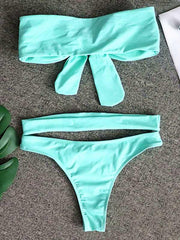 Solid Color Hot Drill Knotted Split Bikini Swimsuit