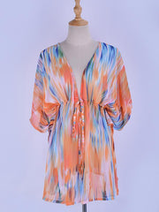 Colorful Gradient Bat Sleeves Belted Cover-Ups Tops