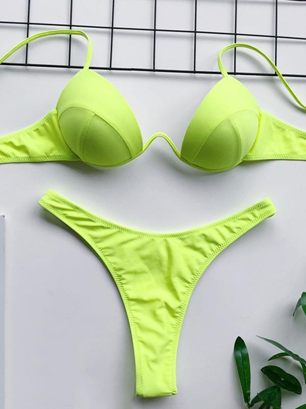 Solid Color Underwired Split-Joint Split Bikini Swimsuit