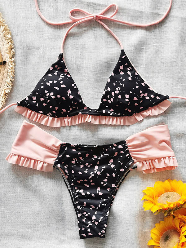 Falbala Triangles Split Bikini Swimsuit