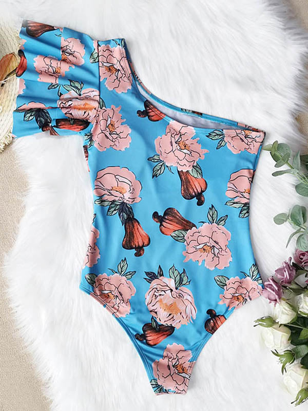 One-Shoulder Floral One-Piece Swimsuit