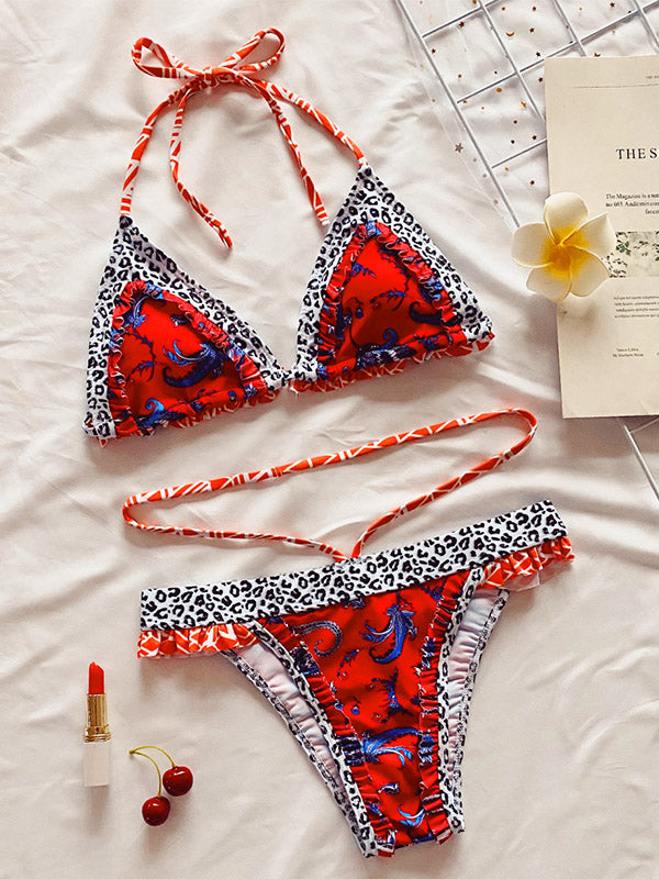 Triangle Halter Floral Bikini Swimwear