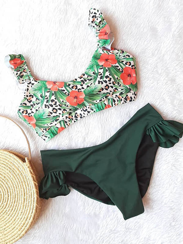 Floral Printed Falbala Bikini Swimsuit