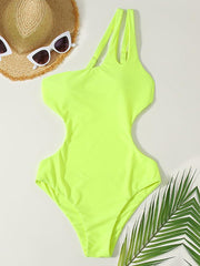 Solid Color One-Shoulder Bandeau Simple One-Piece Swimwear