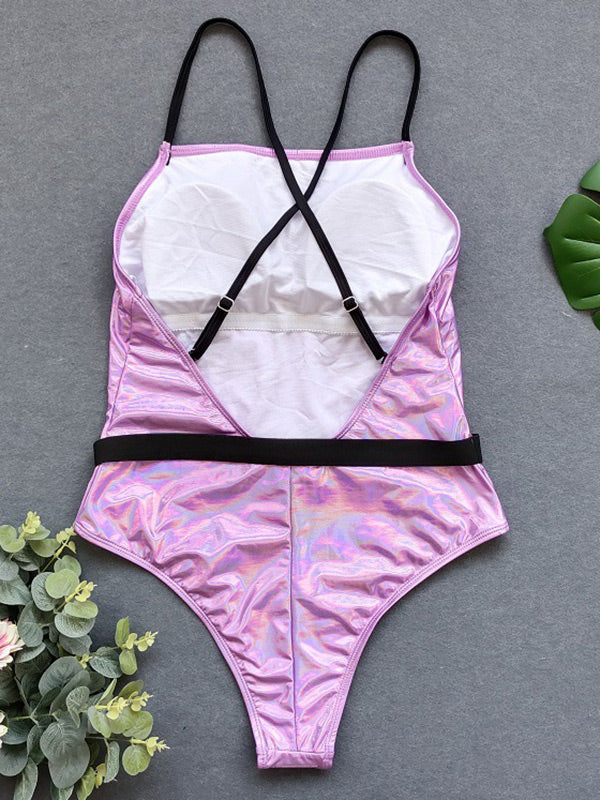 Sequined Split-Joint Sexy Tight One-Piece Swimwear