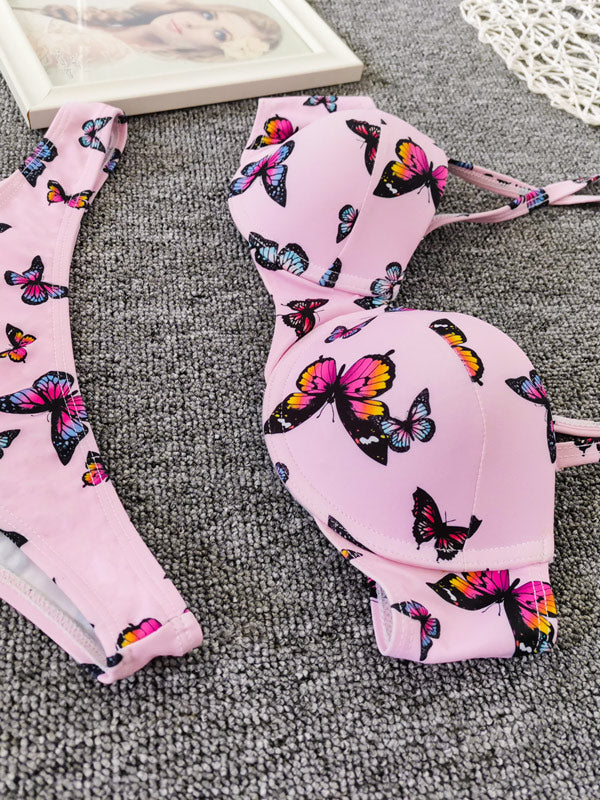 Bandeau-Bikini-Badeanzug mit Schlitz und Bügel mit Blumenmuster 