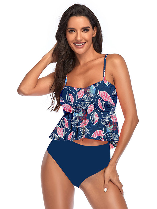 Falbala Folral-Printed High-Waisted Bikinis Swimsuit