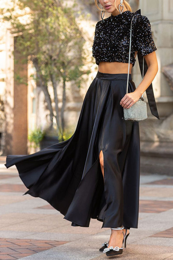 Amazing Views Satin High Waist Slit Maxi Skirt