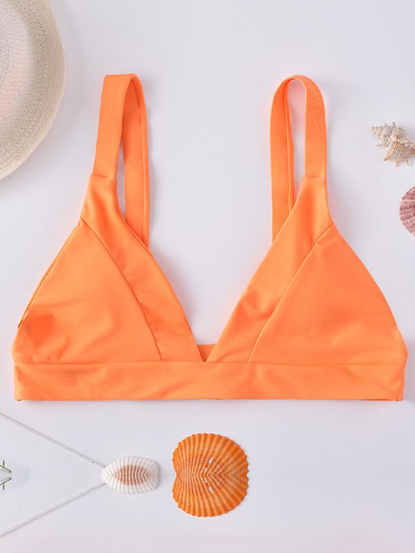 Solid Color Deep V-Neck Bikini Top Swimwear